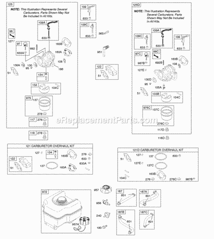 Carburetor Diagram and Parts List for 121002-0147-H8  Briggs and Stratton Engine